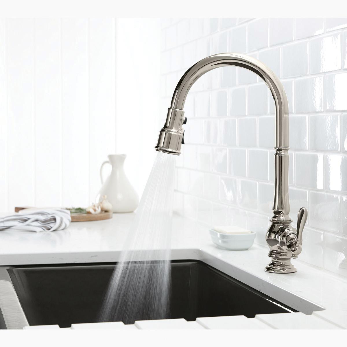 Kohler® Artifacts® K-99259-BL Kitchen Sink Faucet, Deck, Pull-Down, With Side Spray, Matte Black thumbnail 2