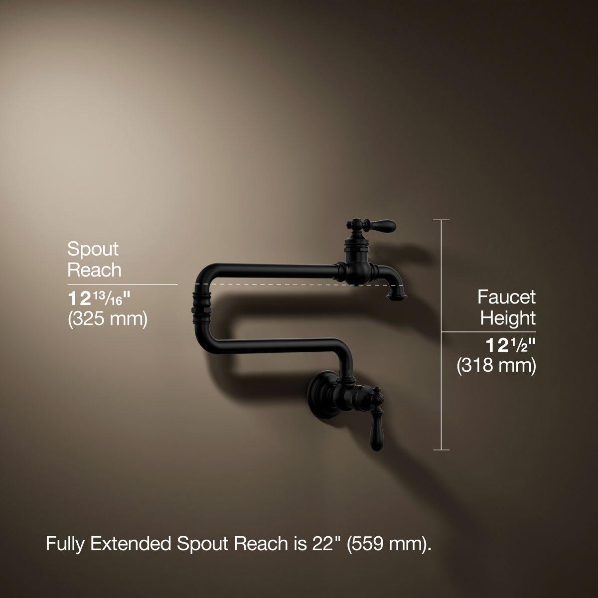 Kohler® Artifacts® K-99270-BL Pot Filler, Wall, Dual-Handle, Matte Black thumbnail 4