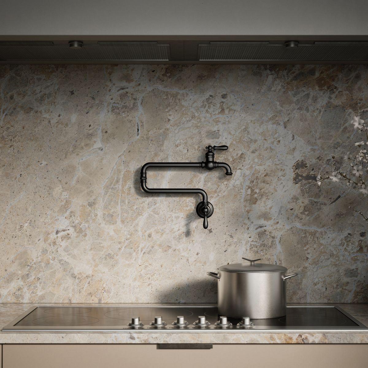 Kohler® Artifacts® K-99270-BL Pot Filler, Wall, Dual-Handle, Matte Black