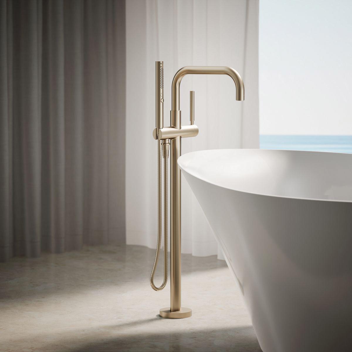 Kohler® Purist® K-T97328-4-BV Bath Filler Trim, Fixed Spout, 1-Handle, 12-1/16 in Spout Reach, Floor-Mount thumbnail 4