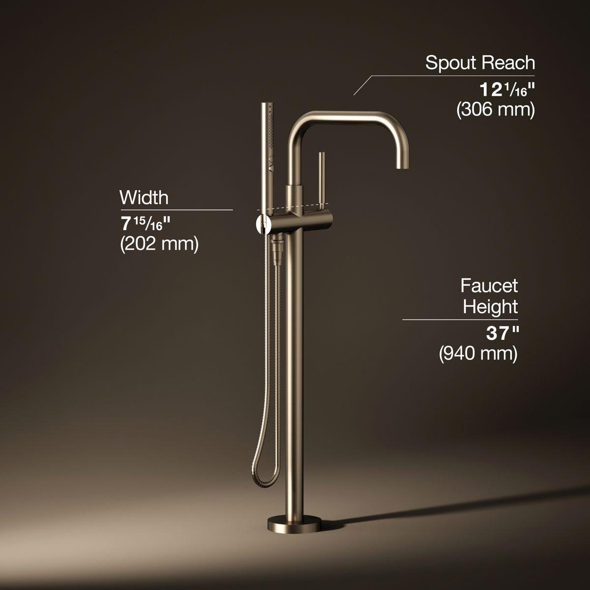 Kohler® Purist® K-T97328-4-BV Bath Filler Trim, Fixed Spout, 1-Handle, 12-1/16 in Spout Reach, Floor-Mount
