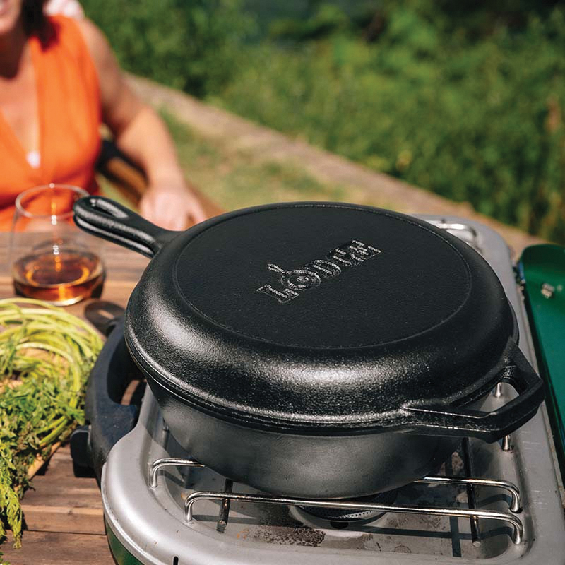 Combo Cooker, 10 in Dia, 4.56 in H, Iron Pan, Iron Handle