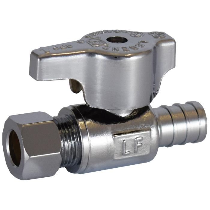 Legend Valve T-596NL Series 114-709NL Straight Stop Valve, 1/2 x 3/8 in Nominal, PEX x Compression, 125 CWP, Brass Body