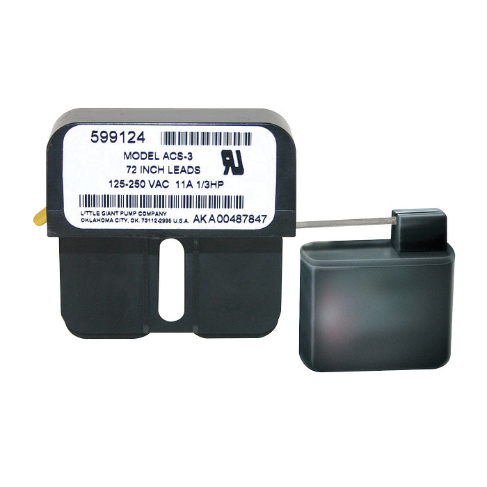Little GIANT® ACS Series 599124 Condensate Overflow Safety Switch, For Use With: In-Pan Drain, ABS