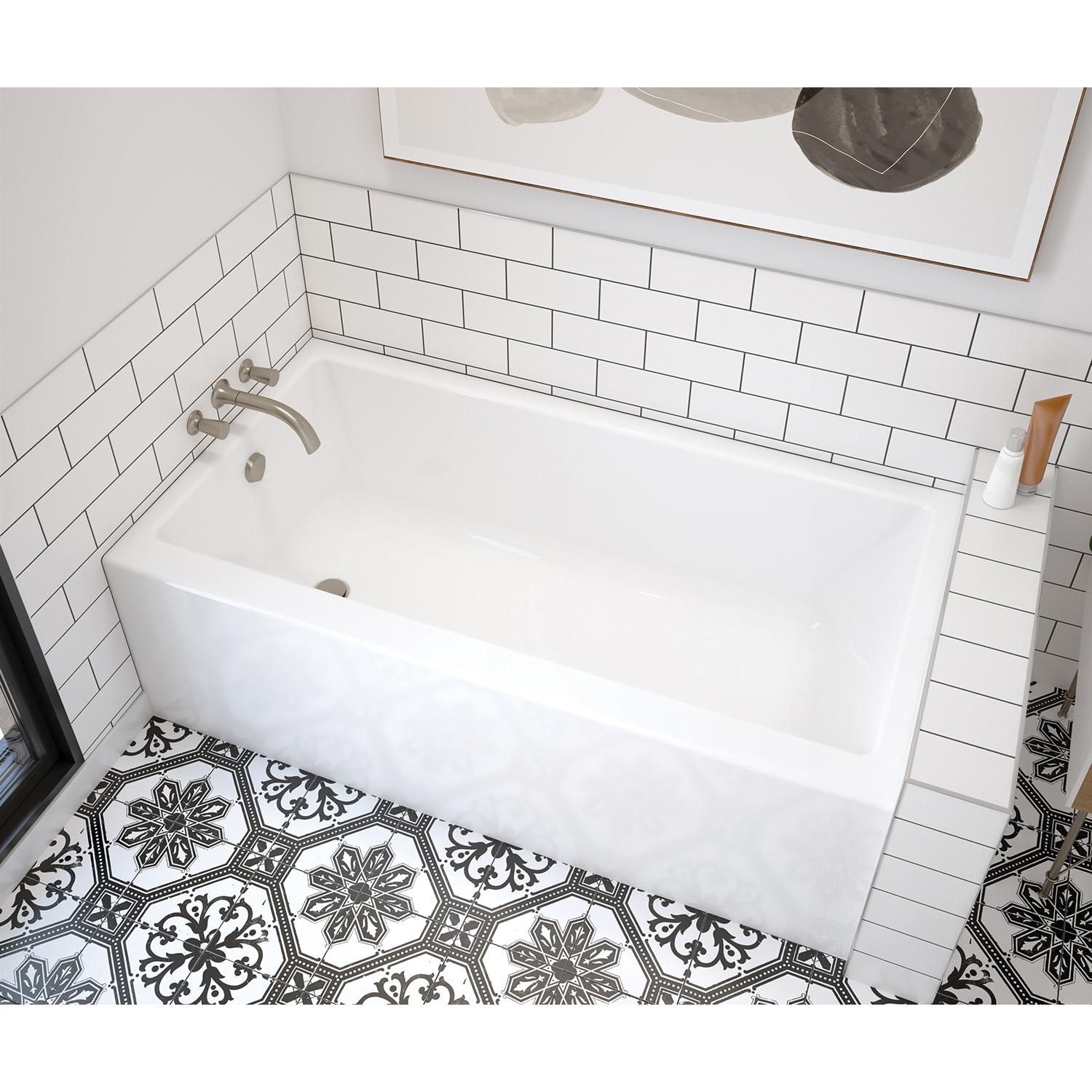 MAAX® Rubix 60 inch x 30 inch x 18 inch Acrylic Alcove Soaking Bathtub, Left Hand Drain, White
