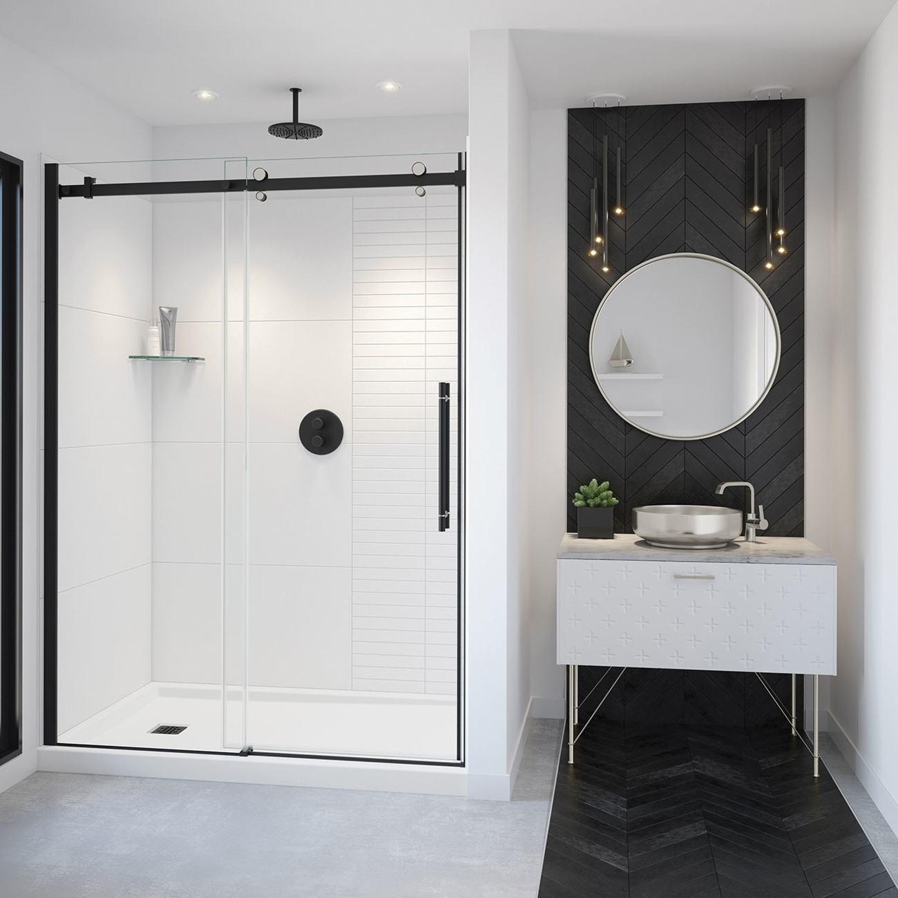 MAAX® Vela 78-3/4 inch H x 56-1/2 - 59 inch W x 5/16 inch T Clear Reversible Opening Sliding Shower Door, Matte Black and Brushed Nickel