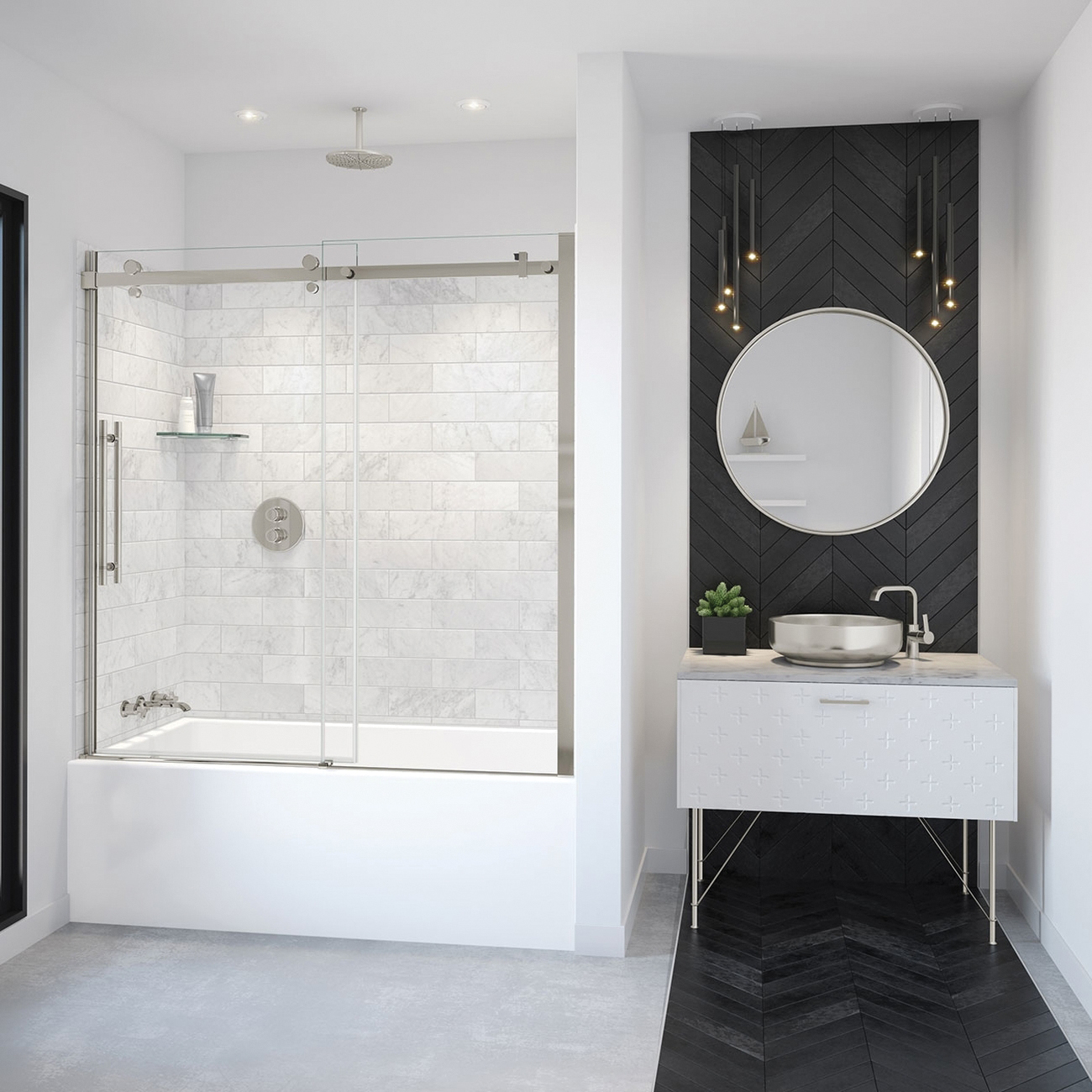 MAAX® Vela 59 inch H x 56-1/2 - 59 inch W x 5/16 inch T Clear Reversible Opening Sliding Shower Door, Brushed Nickel