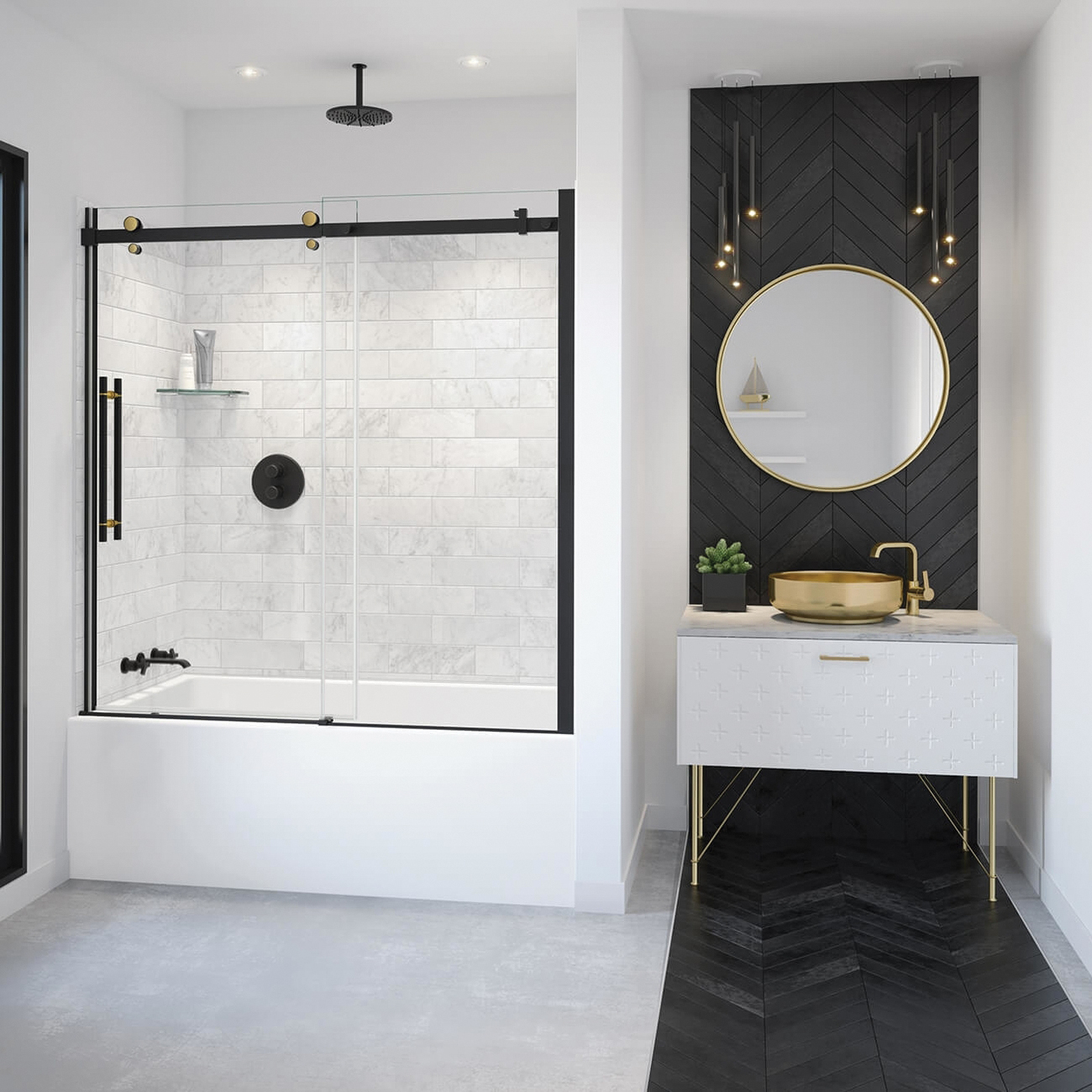 MAAX® Vela 59 inch H x 56-1/2 - 59 inch W x 5/16 inch T Clear Reversible Opening Sliding Shower Door, Matte Black and Brushed Gold