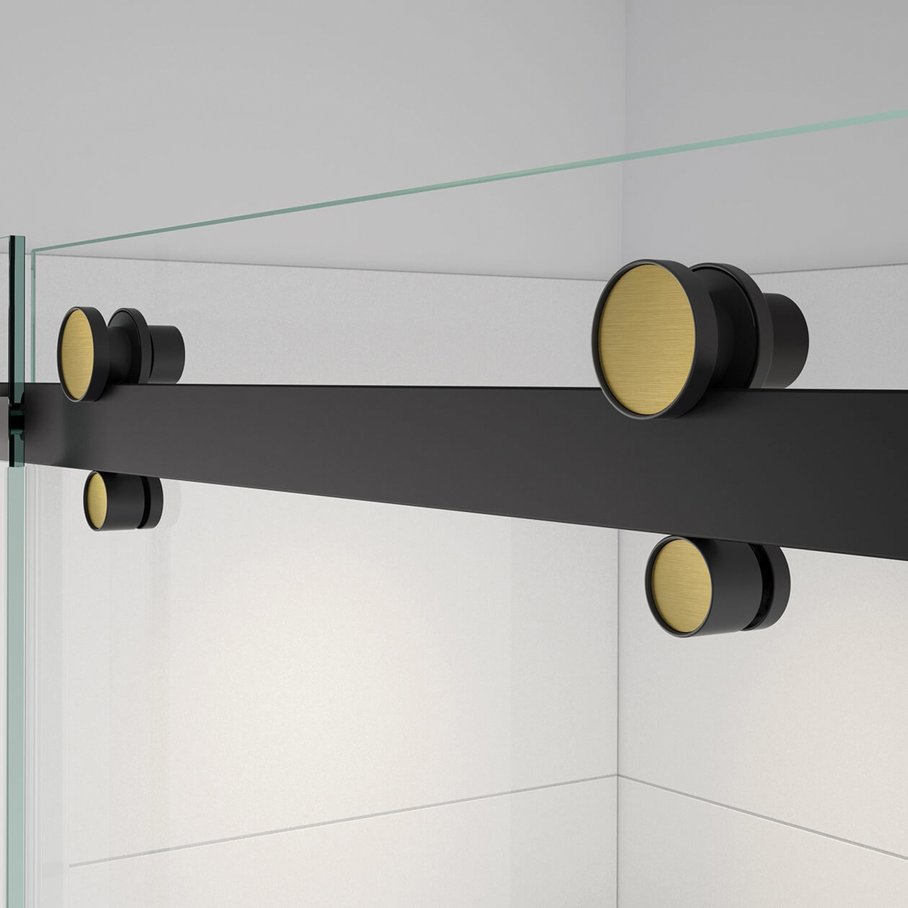 MAAX® Vela 59 inch H x 56-1/2 - 59 inch W x 5/16 inch T Clear Reversible Opening Sliding Shower Door, Matte Black and Brushed Gold thumbnail 2