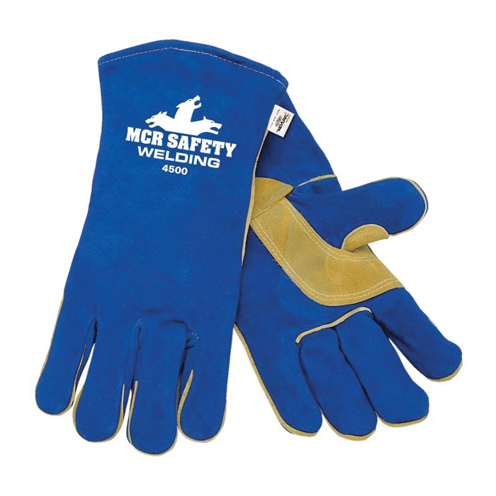 MCR Safety 4500L Welding Work Gloves With Hemm, L, 13 in L, Reinforced Wing Thumb, Blue Glove