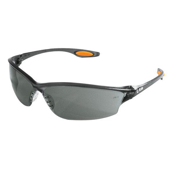 MCR Safety Law® LW212 Safety Glasses, Single Lens, Gray Lens, Duramass® Scratch-Resistant, Hard Coat Lens, Black Frame