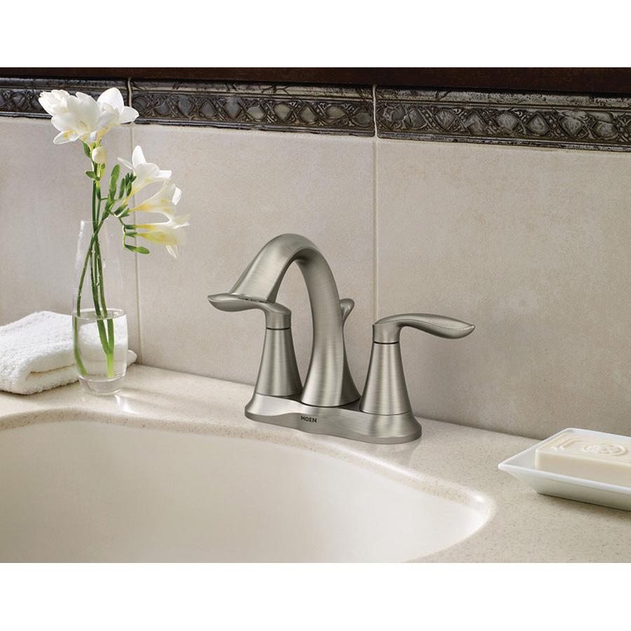Moen® Eva® 6410BN Lavatory Faucet, 2-Handle, Deck, Centerset, Lift and Turn, Brushed Nickel