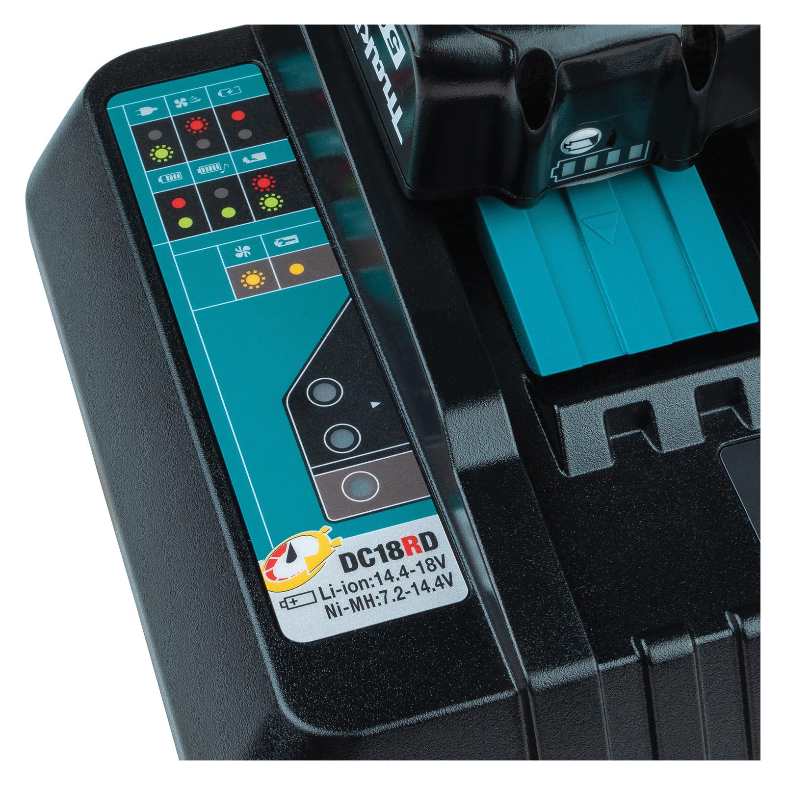 Makita® DC18RD Rapid Optimum Charger, 120 VAC, 1.5 Ah, 2 Ah, 3 Ah, 4 Ah, 5 Ah, 6 Ah Battery Capacity, 18 VDC Battery