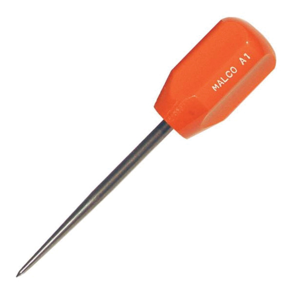 Malco® A1 Scratch Awl, 5-3/4 in OAL, Steel, Polished, Large Grip/Shallow Fluted Handle, Orange Handle