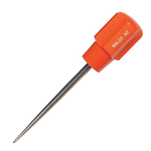 Malco® A2 Scratch Awl, 6-1/4 in OAL, Steel, Polished, Large Grip/Shallow Fluted Handle, Orange Handle