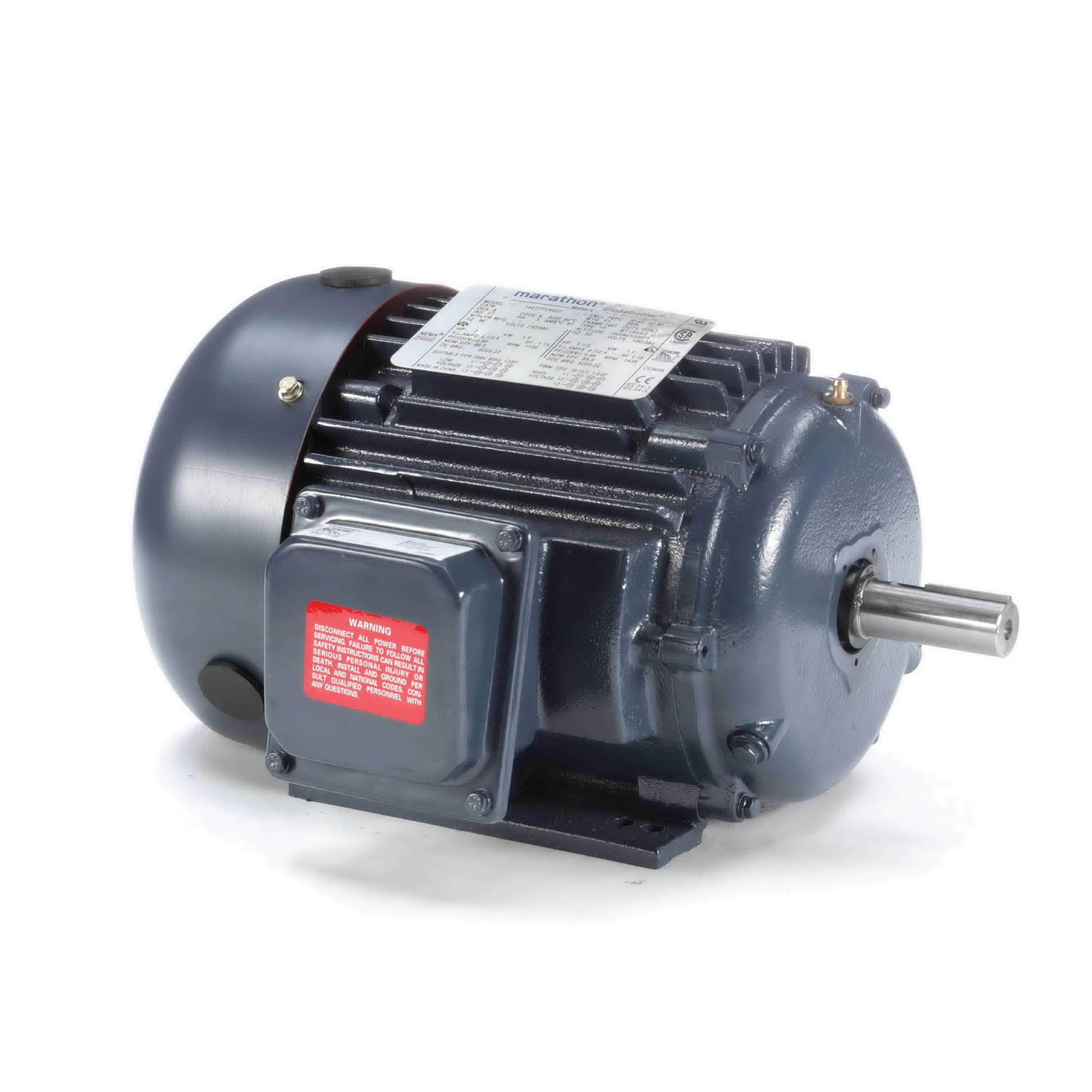 Marathon® Globetrotter® GT1007 General Purpose Motor, 208 to 230/460 V, 2.5 A/5 to 5.5 A, 1.5 kW, 2 hp, 1730 rpm Speed