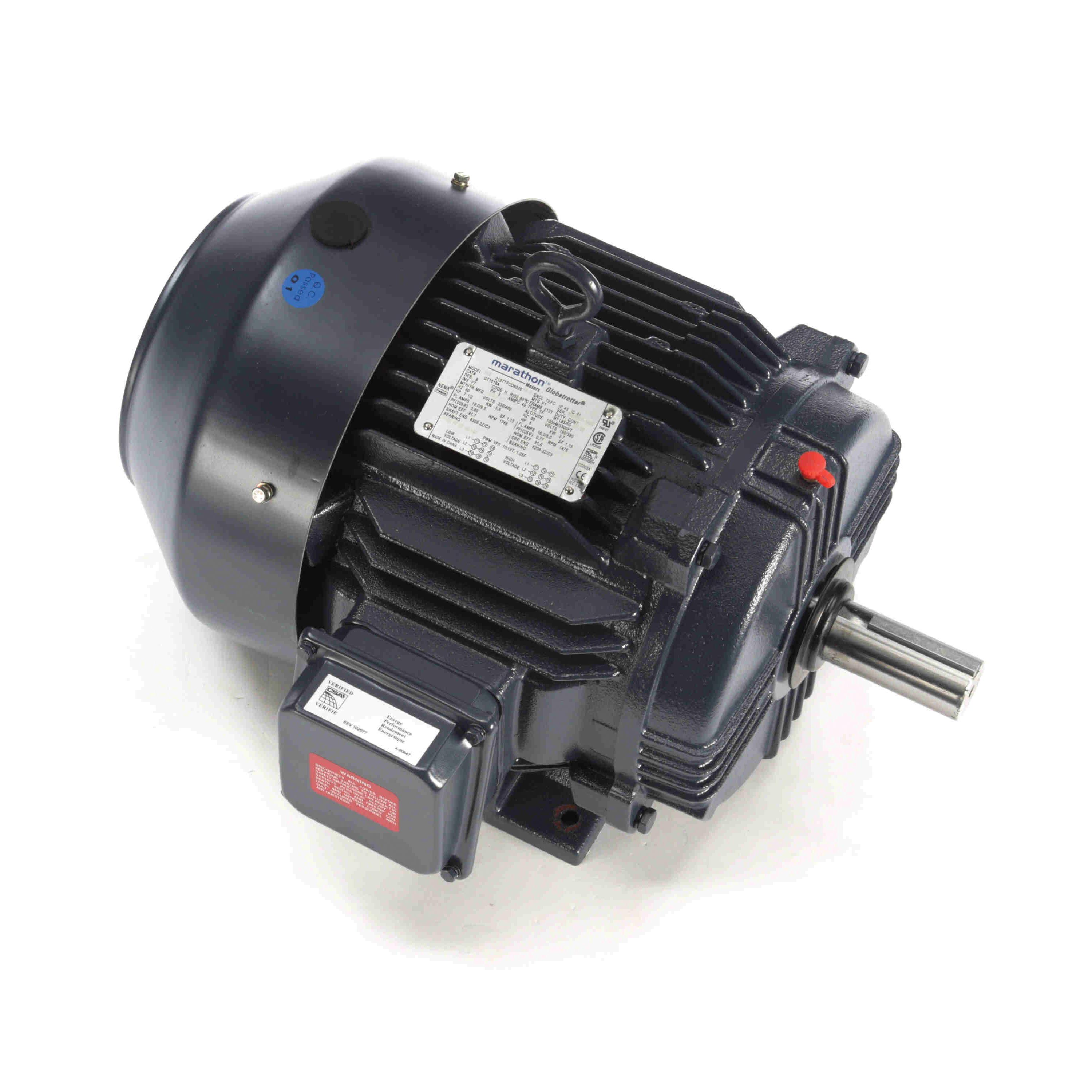 Marathon&reg; Globetrotter&reg; GT1016A General Purpose Motor, 208 to 230/460 V, 9.5/19 to 20.6 A, 7.5 hp, 1800 rpm Speed, 60 Hz