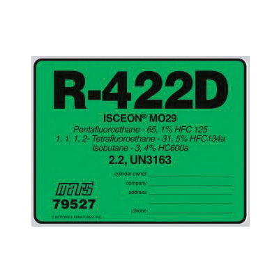 Mars® 79527 I.D. Label, For Use With: R-422D Refrigerant