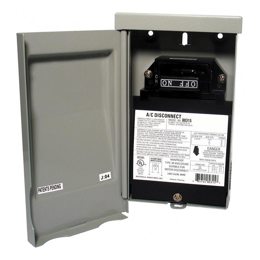 Mars® 80315 Side Open A/C Disconnect Switch, Non-Fusible, 120/240 V, 60 A, NEMA 3R, Rain-Proof Enclosure, Steel Housing