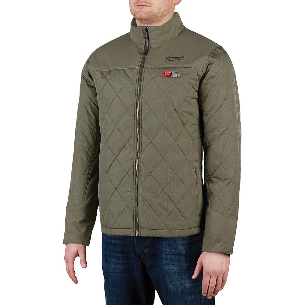 Milwaukee® 203OG-20L Jacket, Men's, L, Mock Neck Collar, Olive Green, Polyester Shell, M12™ REDLITHIUM™ Heating