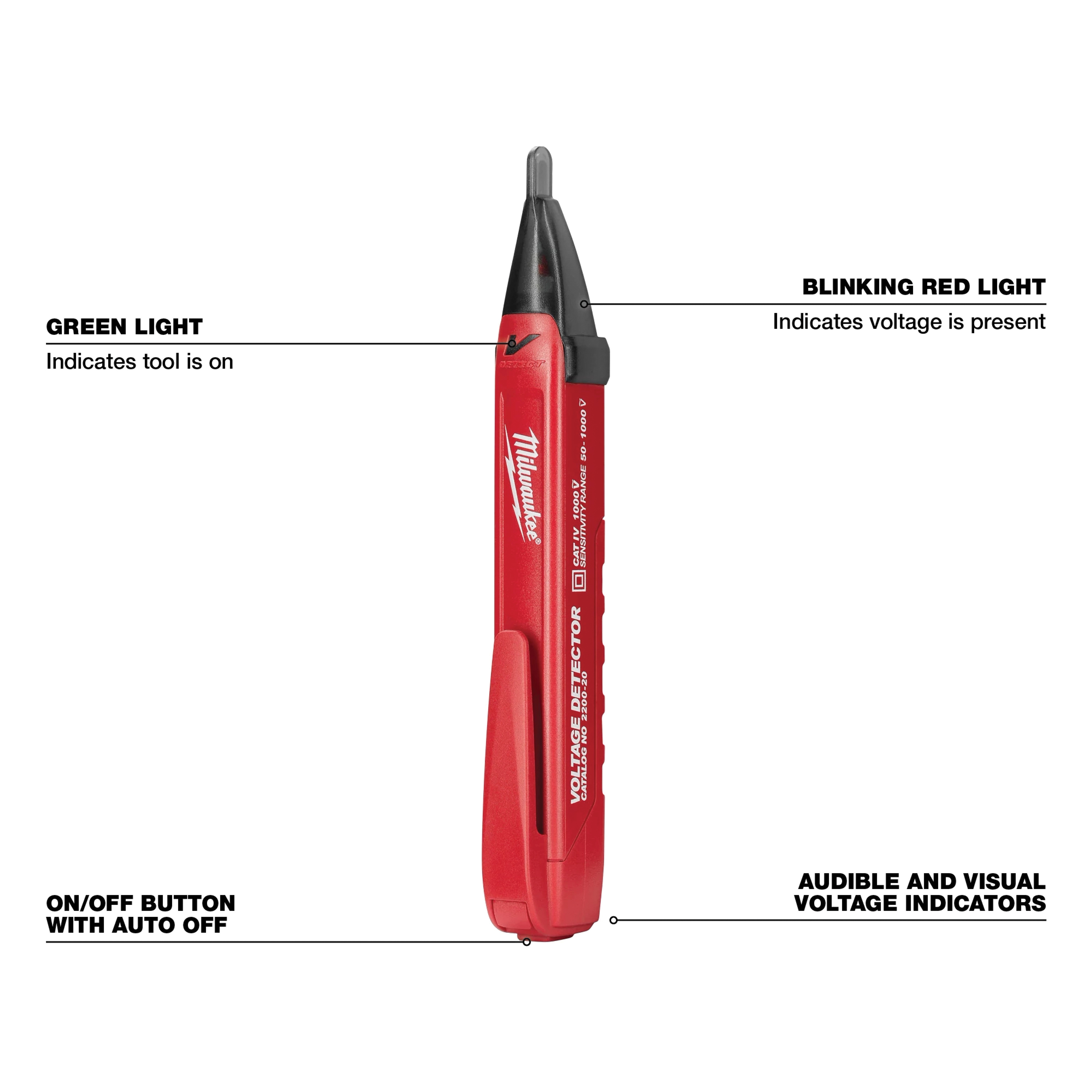 Milwaukee&reg; 2200-20 Voltage Detector, 50 to 1000 V, CAT IV 1000 V