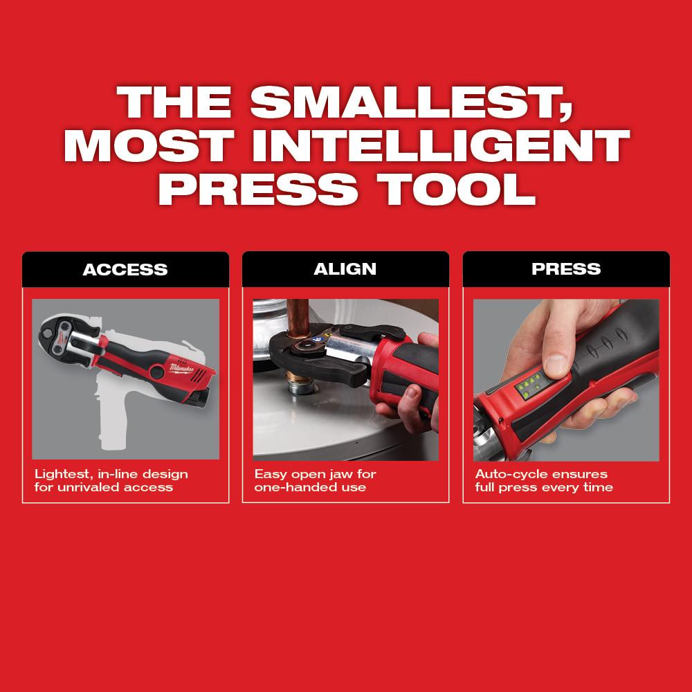 Milwaukee&reg; M12&trade; 2473-20 Press Tool Kit, Tool/Kit: Kit, 1/2 to 1-1/4 in Capacity, REDLITHIUM&trade; Battery, 12 VDC, 5 s Cycle