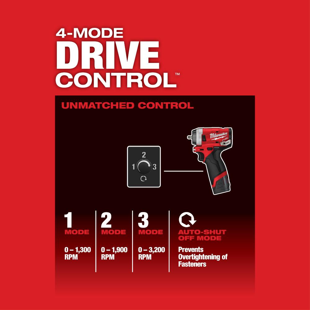 Milwaukee® M12 Fuel 12V Lithium-Ion Straight Drive Stubby Impact Wrench Kit thumbnail 4