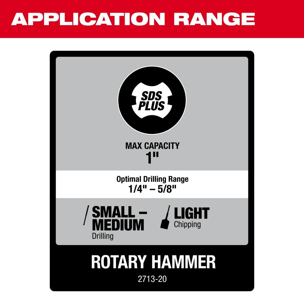 Milwaukee® M18 Fuel 2713-20 Rotary Hammer, 1 in SDS-Plus Chuck, 2.1 ft-lb Torque, 18 VAC, Li-Ion Battery (Bare Tool) thumbnail 3