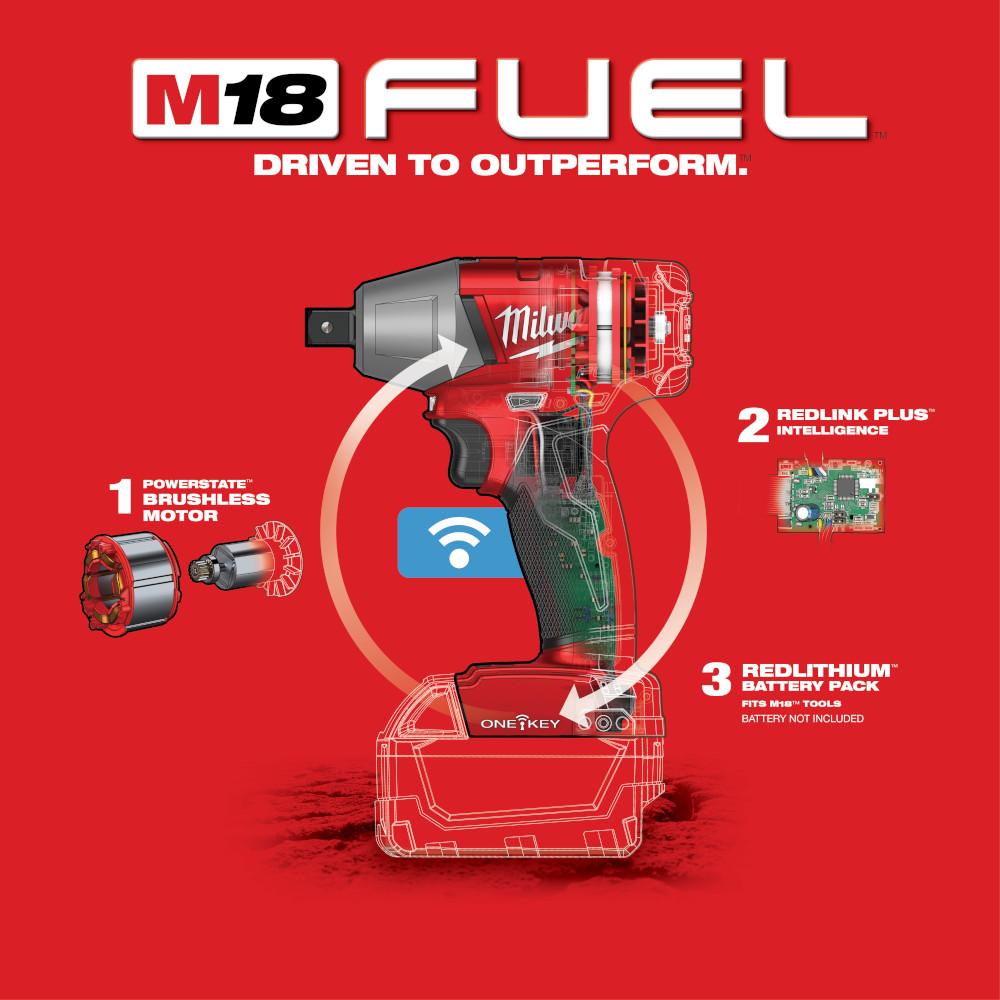 Milwaukee® M18 Fuel Compact Cordless Impact Wrench With Pin Detent, 1/2 in Straight Drive, 0 to 3200 ipm, 18 V (Bare Tool) thumbnail 2