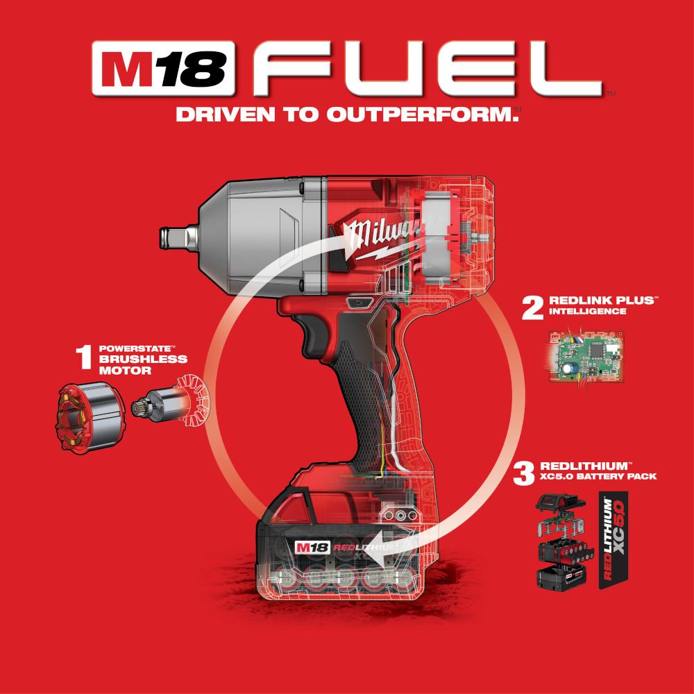 Milwaukee® M18™ 2767-22 Cordless Impact Wrench, Tool/Kit: Kit, 1/2 in Drive, Square Drive, 1000 ft-lb, 0 to 2100 ipm thumbnail 3