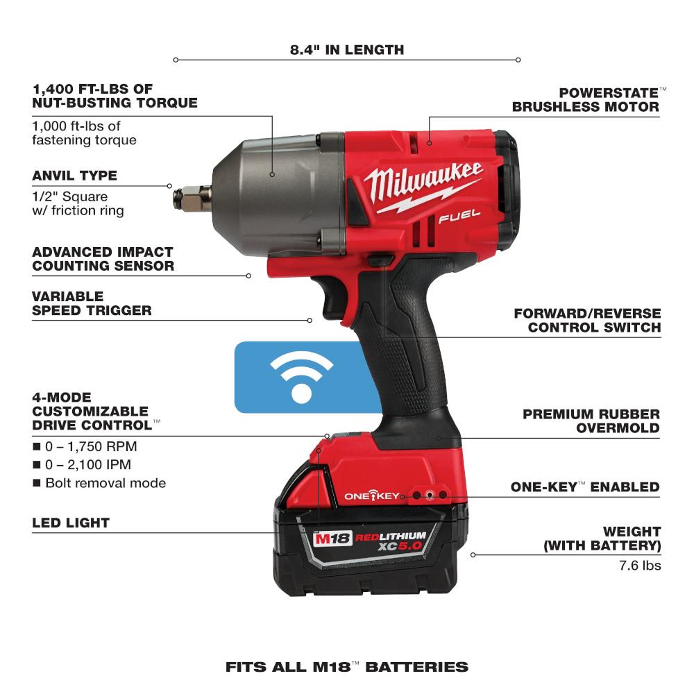 Milwaukee® M18 Fuel 18V 1/2 inch Drive Variable Speed Cordless Impact Wrench Kit thumbnail 4