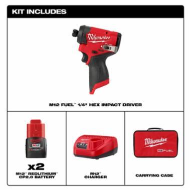 Milwaukee® M12 FUEL™ 3453-22 Impact Driver Kit, Tool/Kit: Kit, 1/4 in Drive, Hex Drive, 1500 in-lb, 0 to 4000 ipm