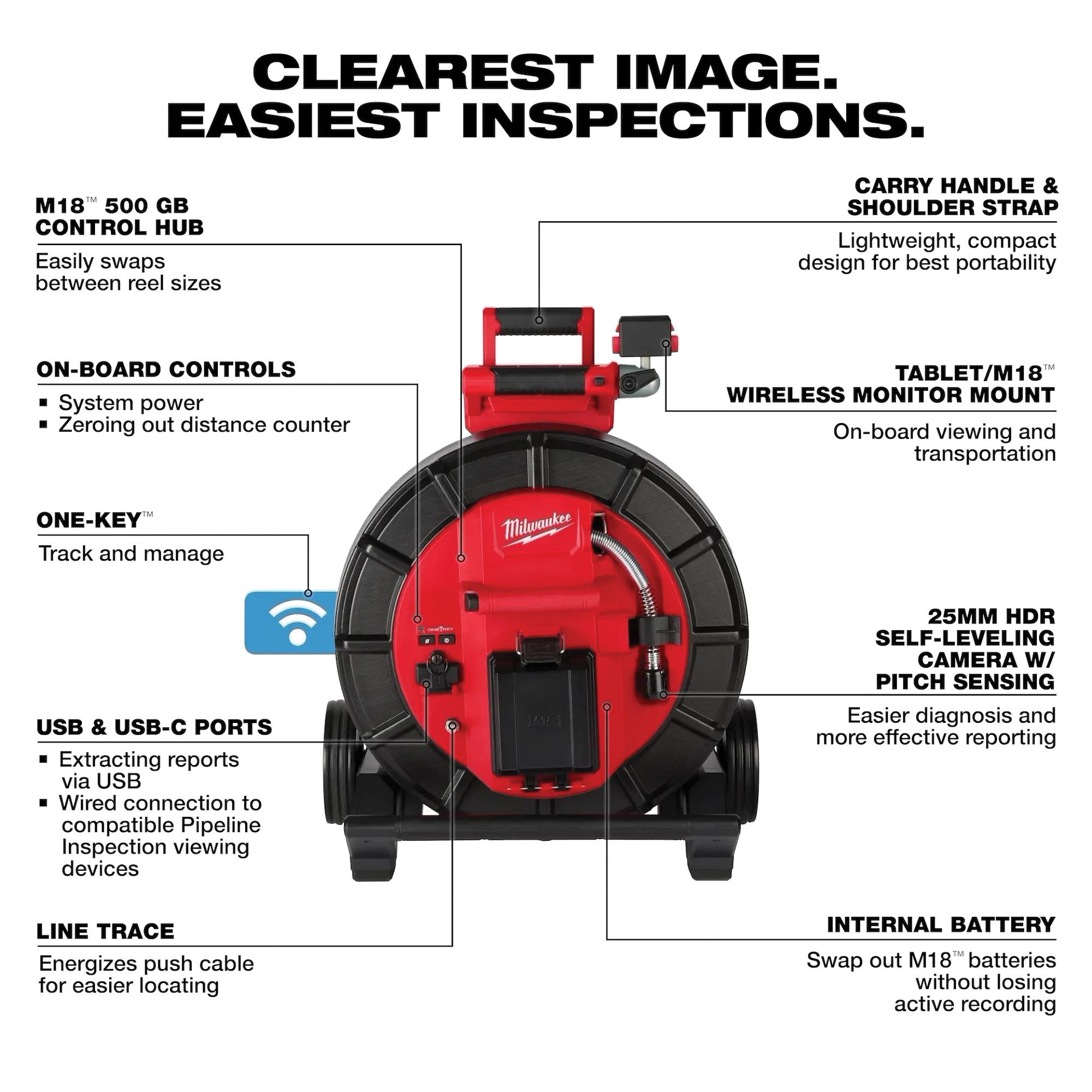 Milwaukee® M18™ 3975-22 Modular Pipeline Inspection System, 2 to 6 in Drain Line, Cordless Power Source, 200 ft Max Run thumbnail 2