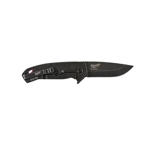 Milwaukee® Hardline Smooth Blade Pocket Knife, 3 in L, D2 Steel Blade with Stone Washed Black Oxide Finish