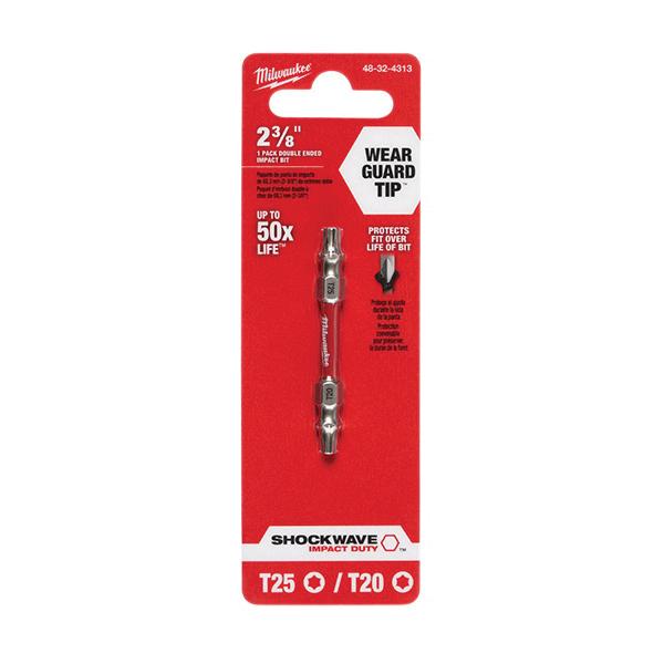 Milwaukee® SHOCKWAVE™ 48-32-4313 Impact Double Ended Bit, Torx® Point, T20, T25 Point, Double End, Alloy76™ Steel thumbnail 2