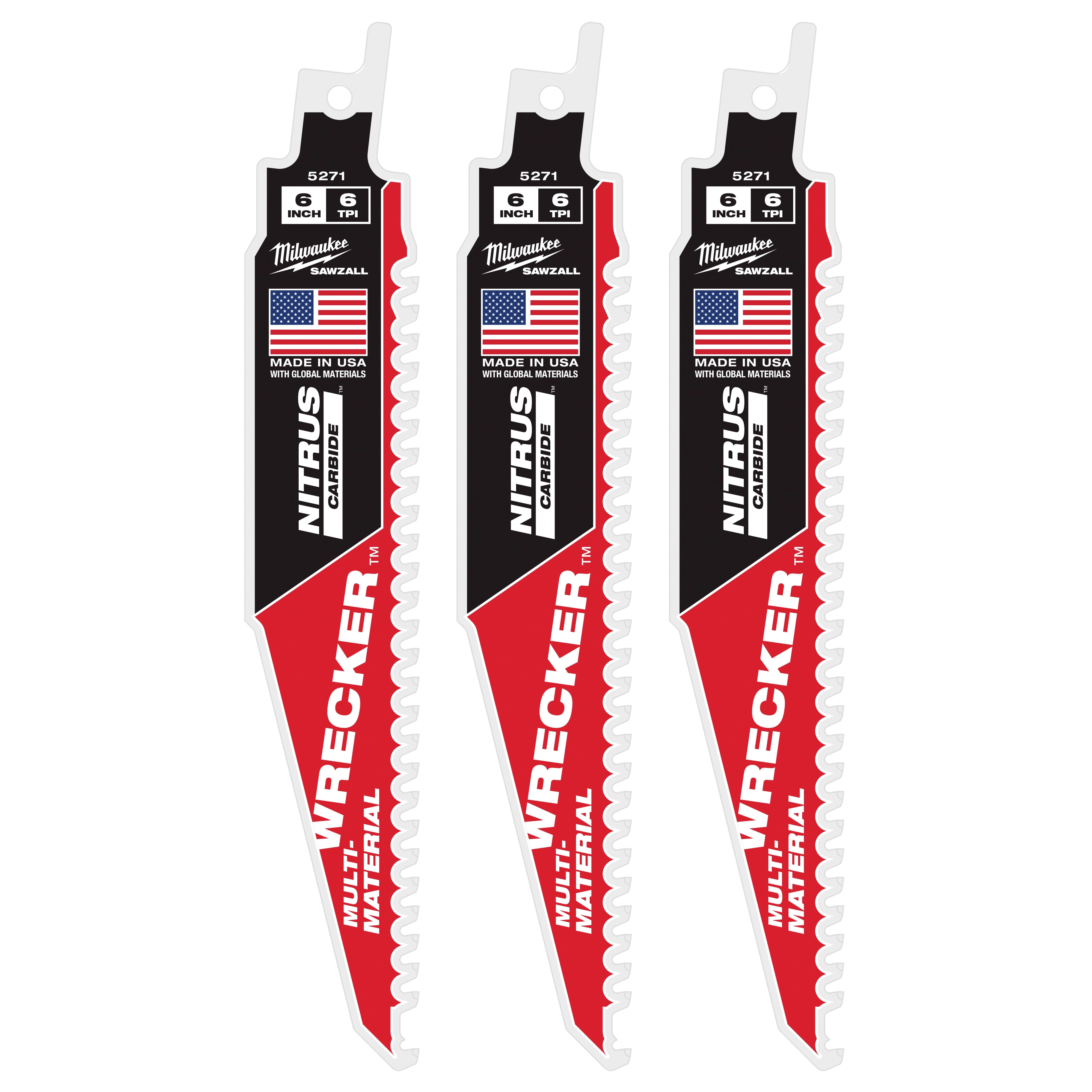 Milwaukee® WRECKER™ 48-00-5371 Reciprocating Saw Blade, 6 in L, 6 TPI, Carbide Blade
