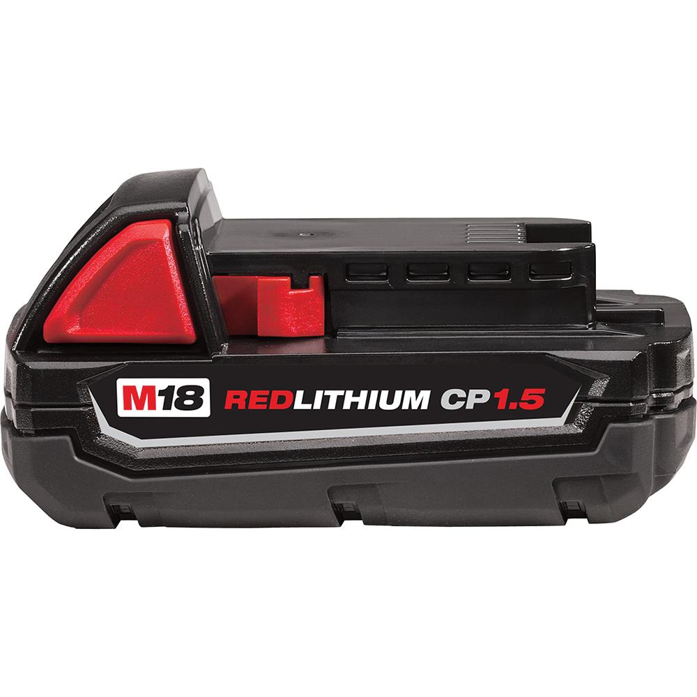Milwaukee&reg; 48-11-1815 M18&trade; REDLITHIUM&trade; Compact Rechargeable Cordless Battery Pack, 1.5 Ah Lithium-Ion Battery, 18 VDC, For Use With Milwaukee&reg; M18&trade; Cordless Power Tool