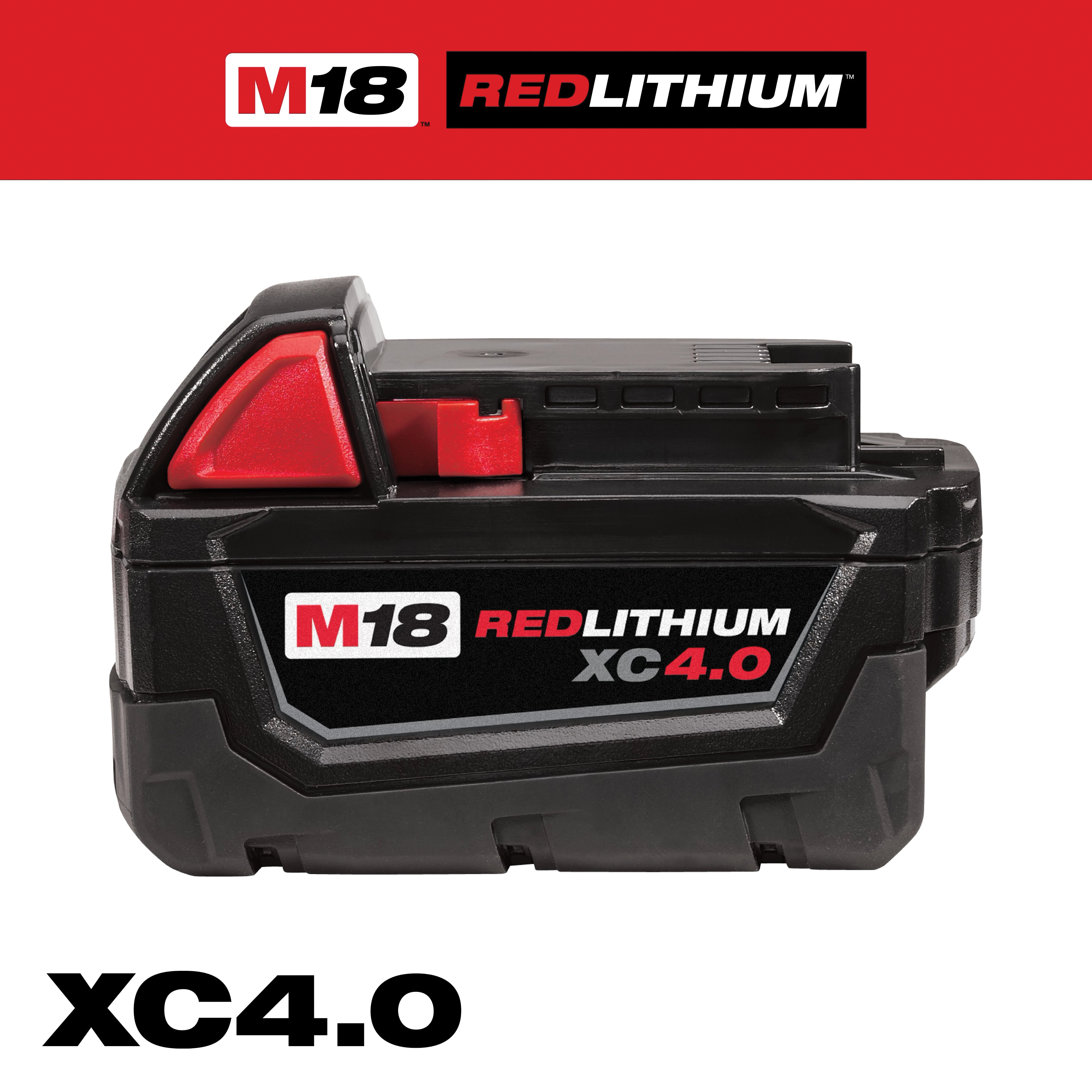Milwaukee&reg; 48-11-1840 M18&trade; REDLITHIUM&trade; Rechargeable Cordless Battery Pack, 4 Ah Lithium-Ion Battery, 18 VDC, For Use With Milwaukee&reg; M18&trade; Cordless Power Tool
