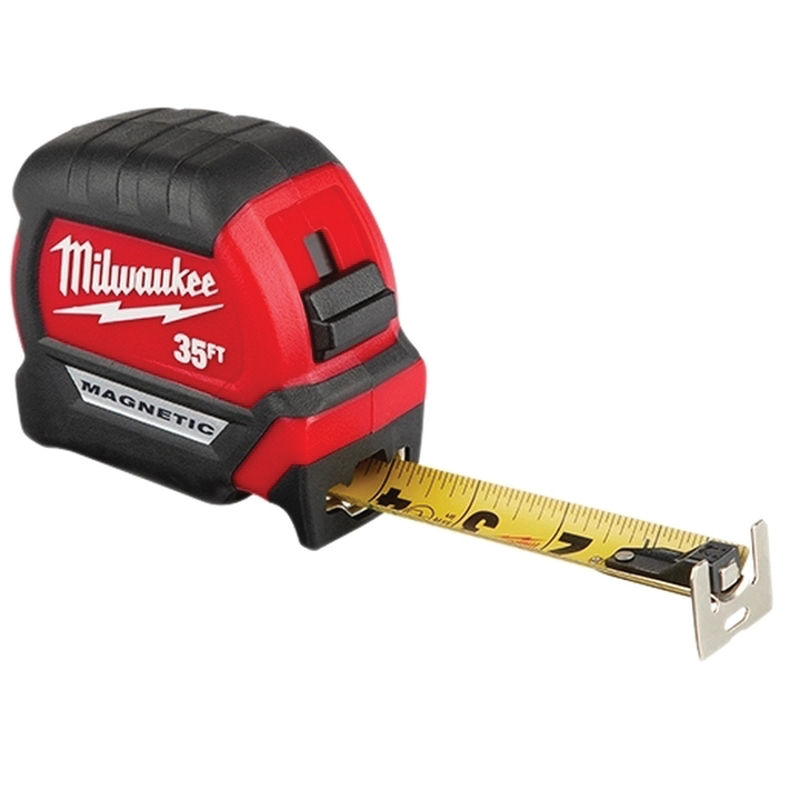 Milwaukee® 48-22-0135 35 ft Steel Blade Compact Magnetic Tape Measure, Yellow Blade, Red Case thumbnail 4