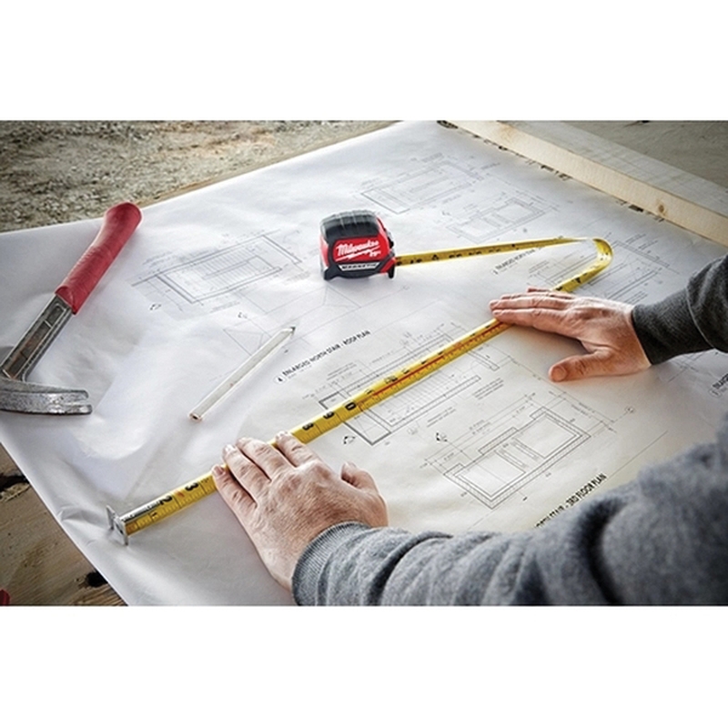 Milwaukee® 48-22-0135 35 ft Steel Blade Compact Magnetic Tape Measure, Yellow Blade, Red Case thumbnail 2