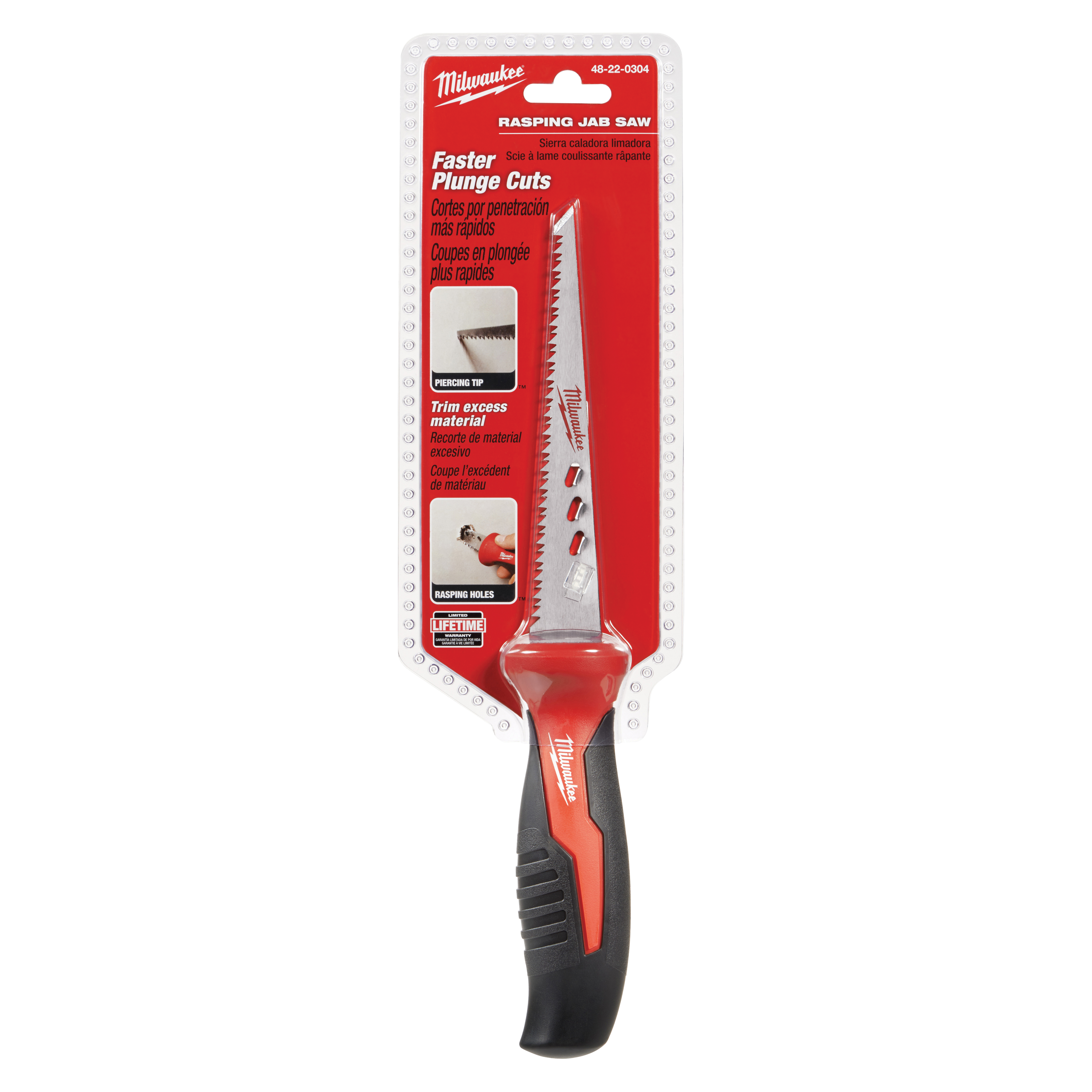 Milwaukee® 48-22-0304 Rasping Jab Saw, 6 in L Blade, 8 TPI, Ergonomic with Rubber Overmold Handle, 11-3/4 in OAL