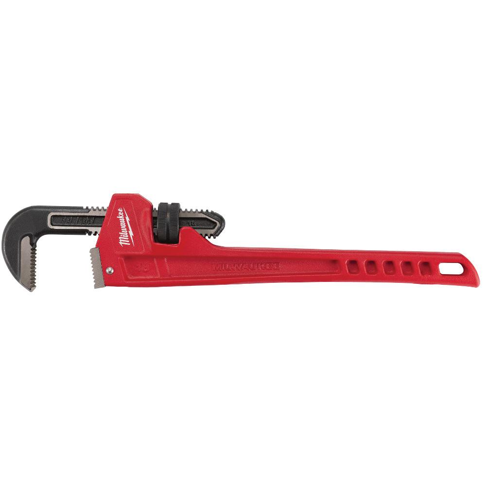 Milwaukee® 48-22-7118 Wrench, 18 in OAL, 2-1/2 in Jaw, Serrated Jaw, Ergonomic Handle, Steel Jaw