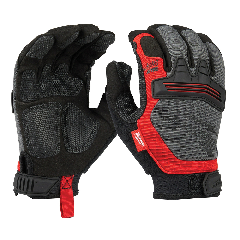 Milwaukee® 48-22-8732 Demolition Gloves, L Size, 10.1 in L, Hook and Loop Cuff, Leather Glove, Black/Red Glove