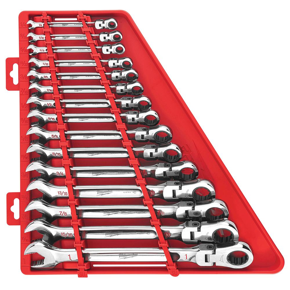 Milwaukee® SAE Flex Head Ratcheting Combination Wrench Set, 15 Piece