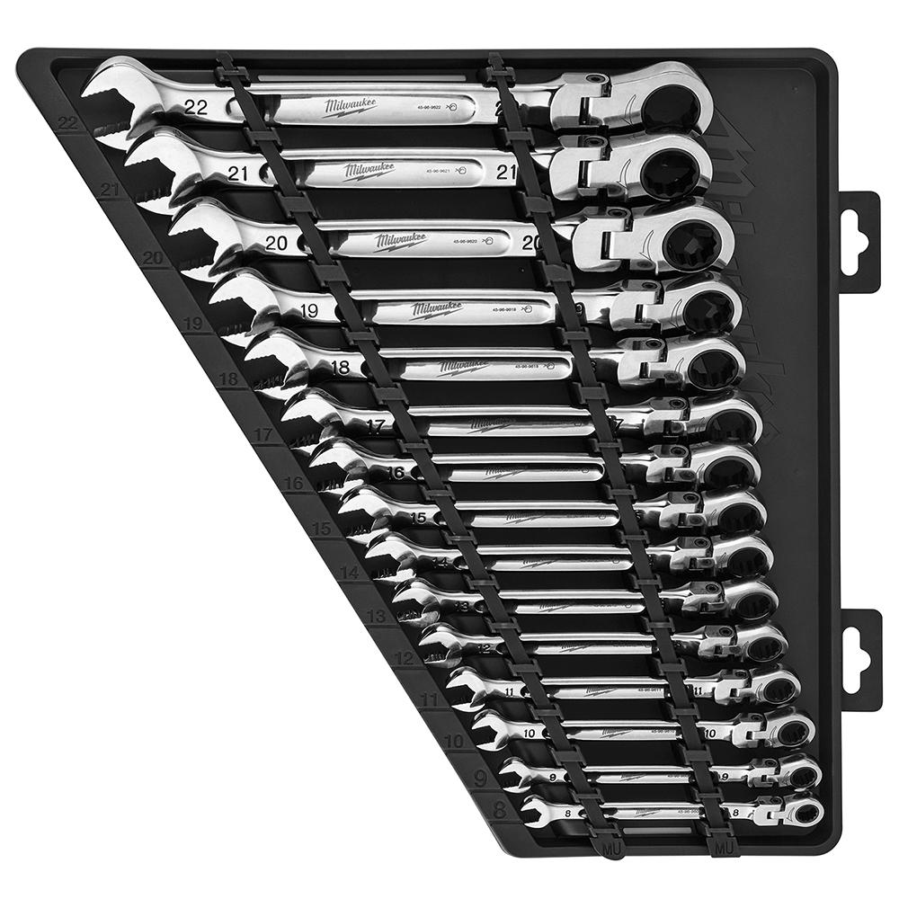 Milwaukee® Metric Flex Head Ratcheting Combination Wrench, 15 Piece thumbnail 3