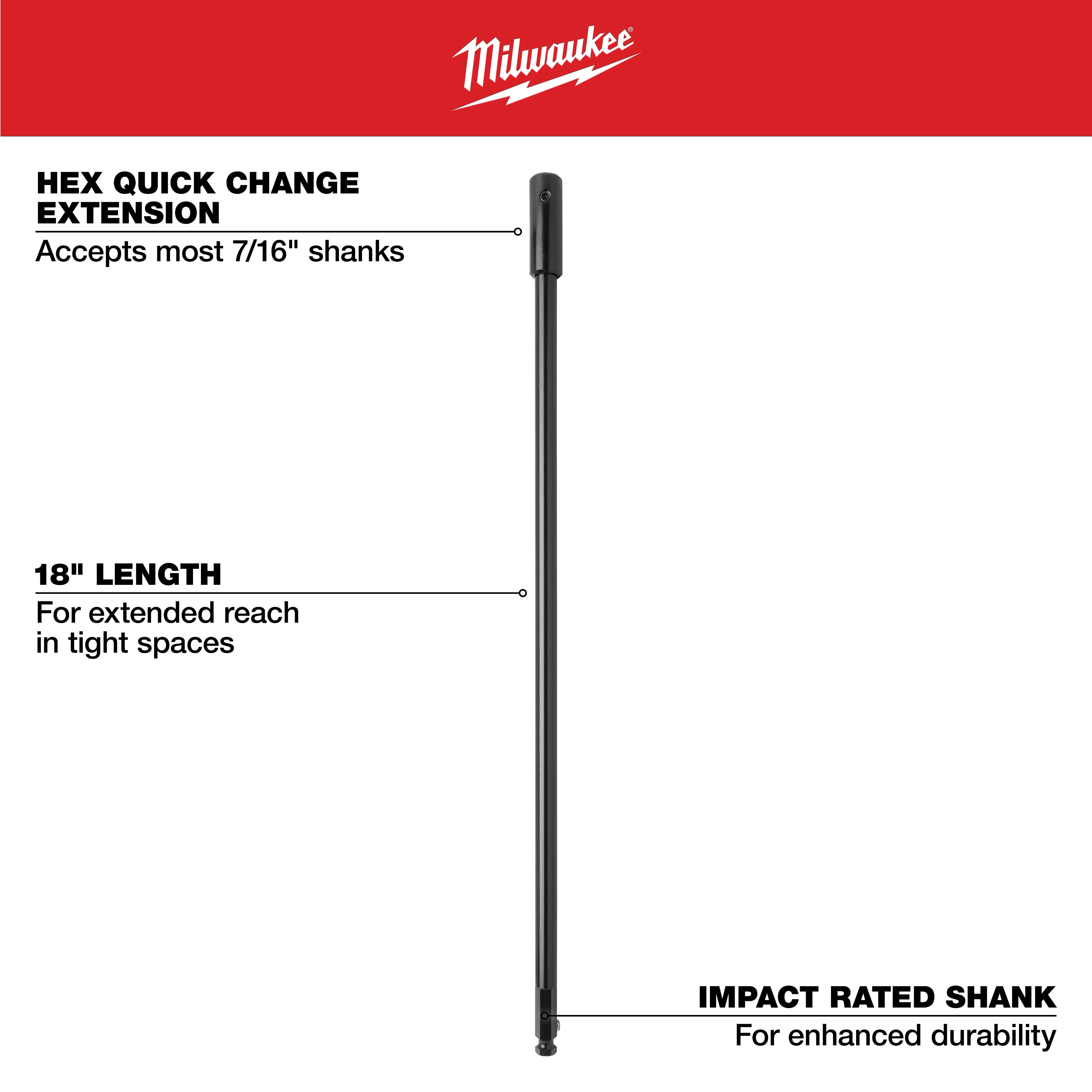 Milwaukee 48-28-4011 Hexagonal Bit Extension, 7/16 inch x 18 inch