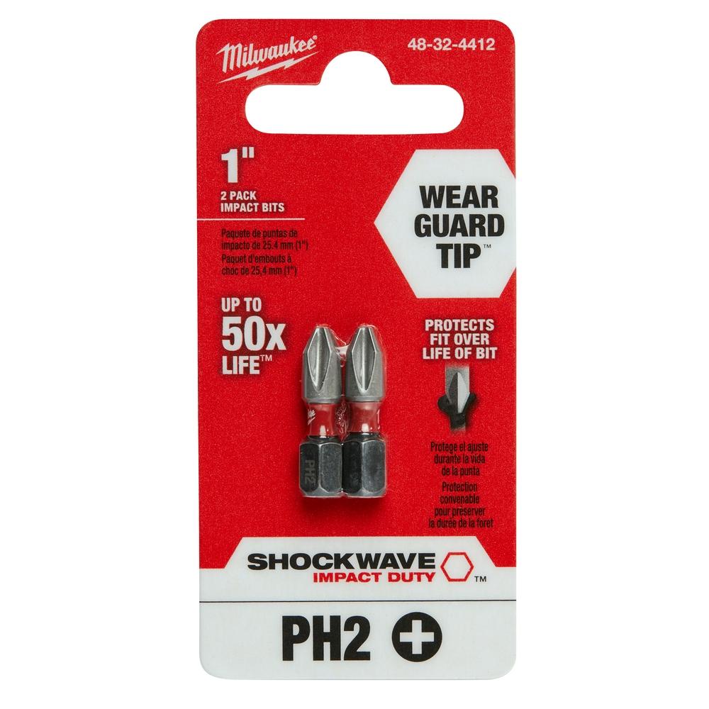 Milwaukee® SHOCKWAVE Impact Duty™ 48-32-4412 Impact Insert Bit, Phillips® Point, PH2 Point, 1 in OAL, Steel