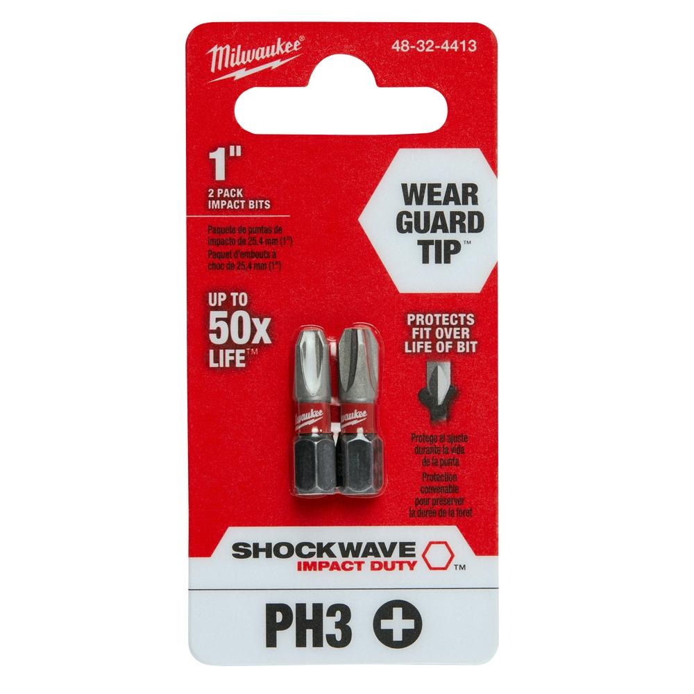 Milwaukee® SHOCKWAVE™ 48-32-4413 Insert Bit, Phillips® Point, #3 Point, 1 in OAL, 1/4 in Shank, Single End, Steel thumbnail 2
