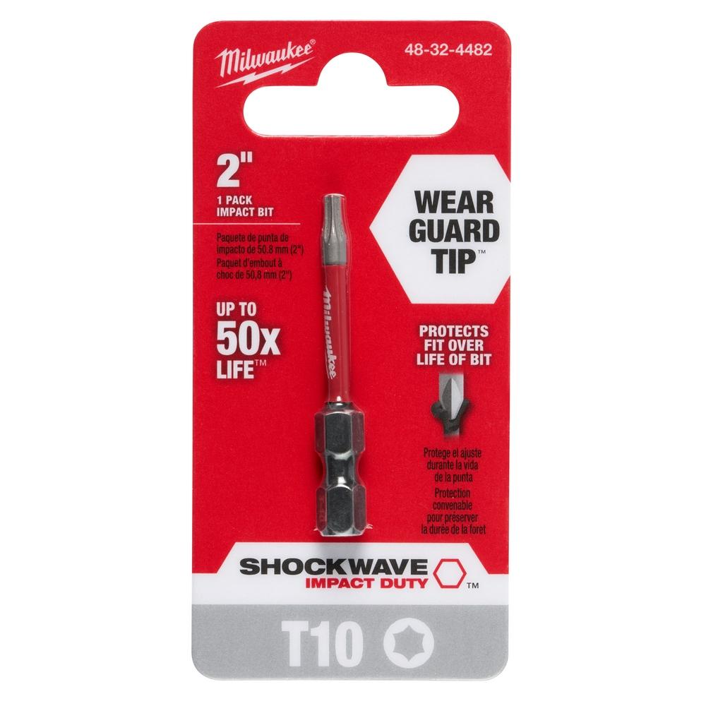 Milwaukee® SHOCKWAVE™ 48-32-4482 Power Screwdriver Bit, Torx® Point, T10 Point, 2 in OAL, Steel