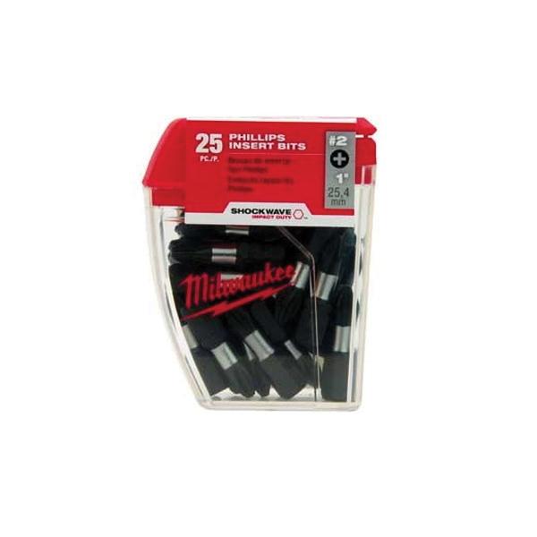Milwaukee® Shockwave Insert Bit, Imperial, NO 2 Squared Recess Point, 1 in OAL, Hex Shank, Steel thumbnail 3